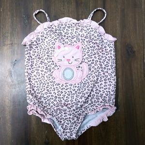 Baby Swimsuit Pink and Grey Kitty Design 6/9 Month